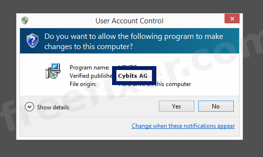Screenshot where Cybits AG appears as the verified publisher in the UAC dialog